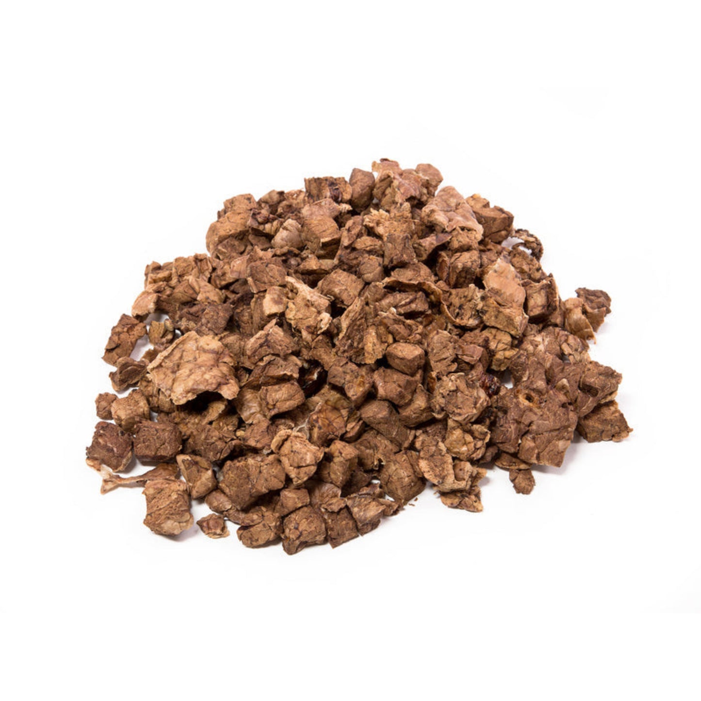 Brown bite-size pieces of dehydrated lamb lung.