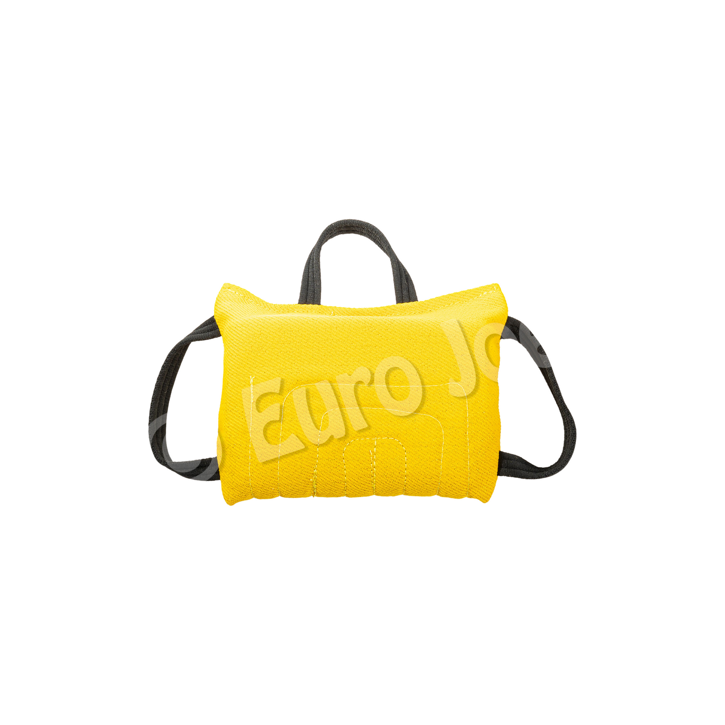 A wedge-shaped yellow bite cushion with black carrying straps, marked with the Euro Joe brand logo.