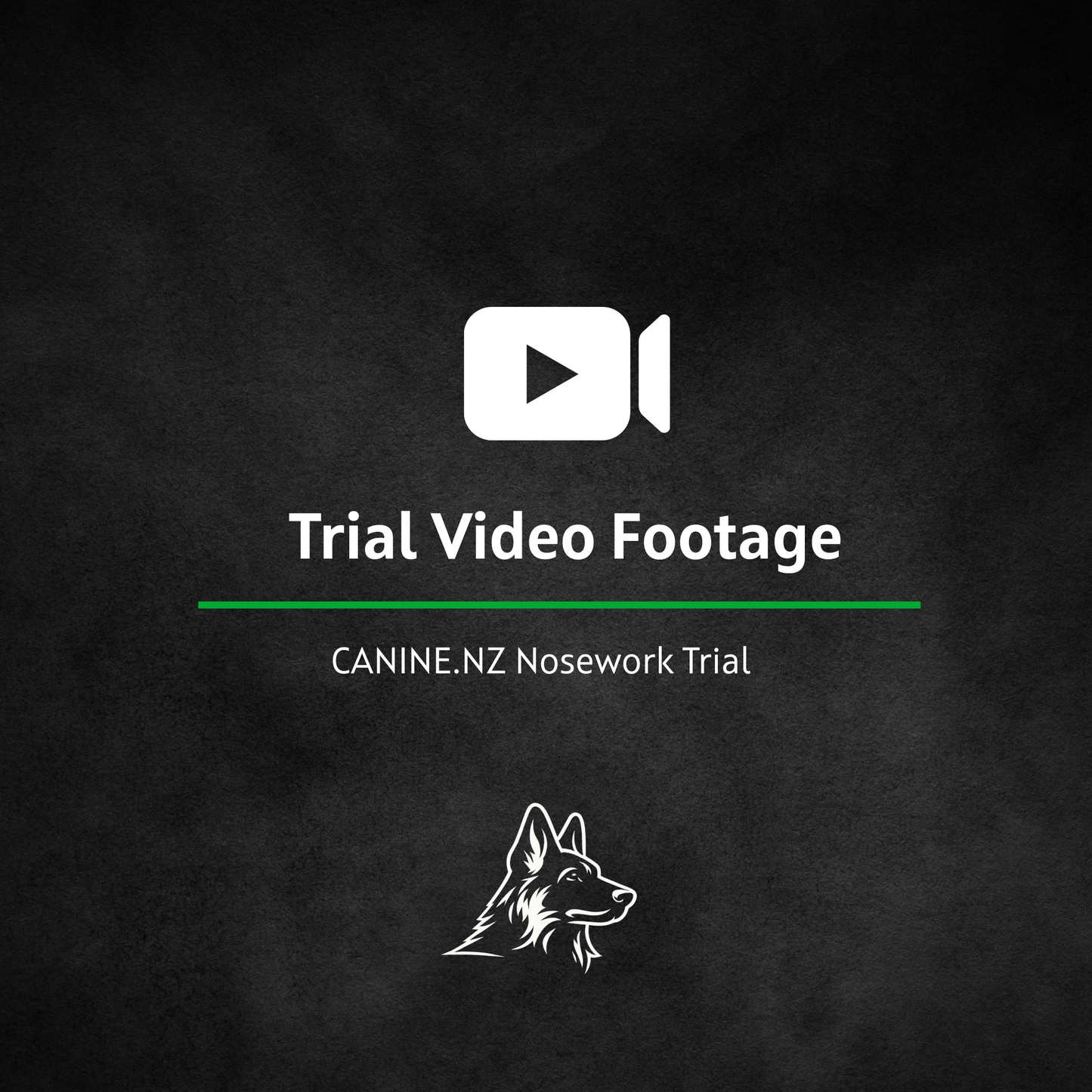 Placeholder image with trial video footage text and a dog icon on a black background