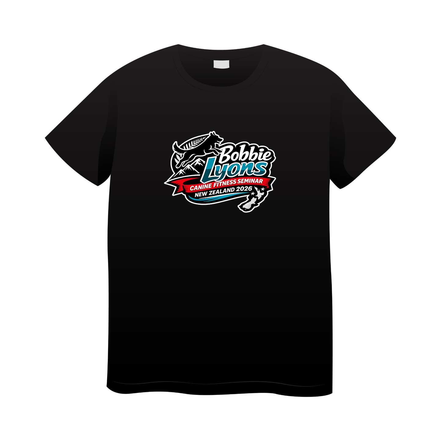 Black t-shirt with 'Bobbie Lyons' logo on a white background