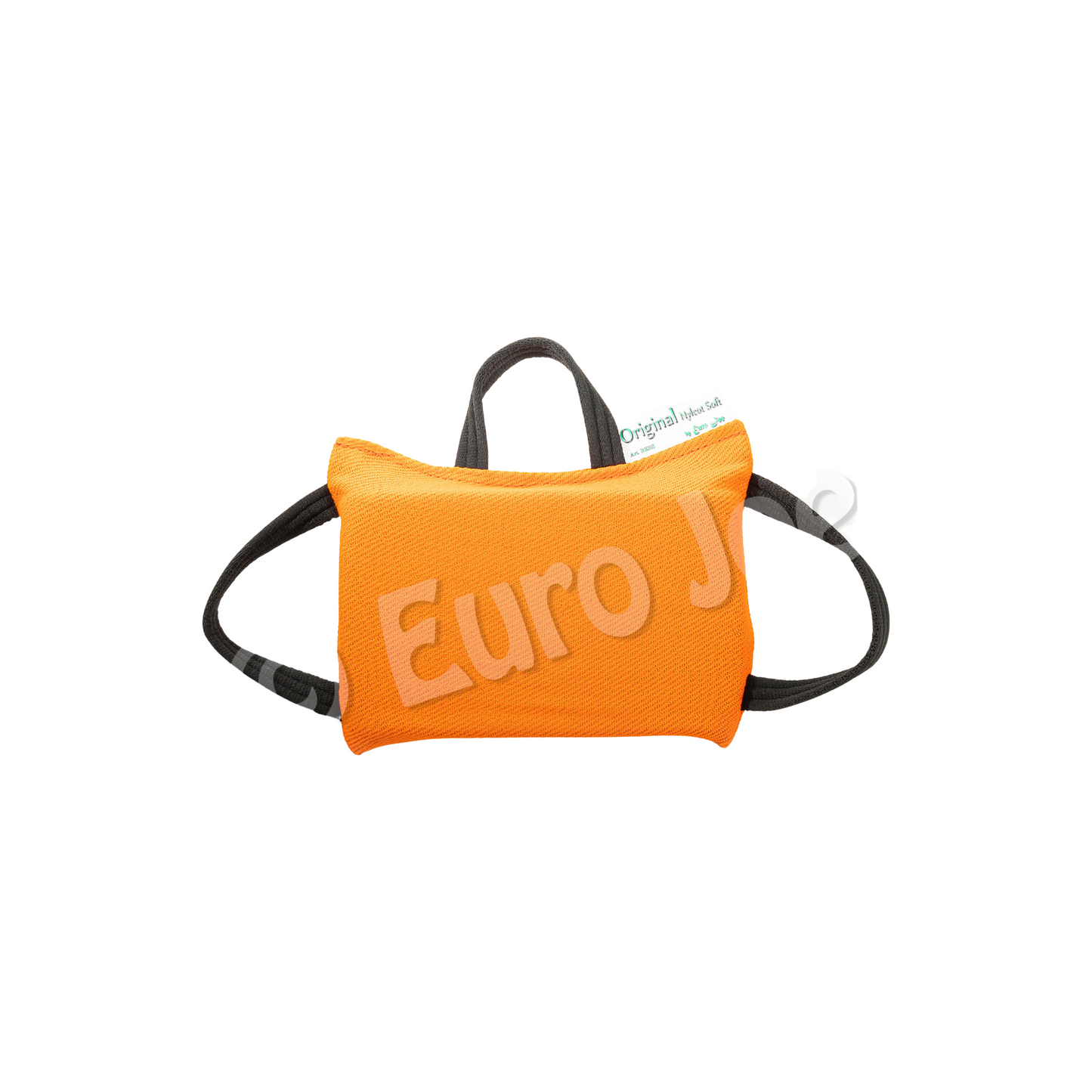 A wedge-shaped orange bite cushion with black carrying straps, marked with the Euro Joe brand logo.