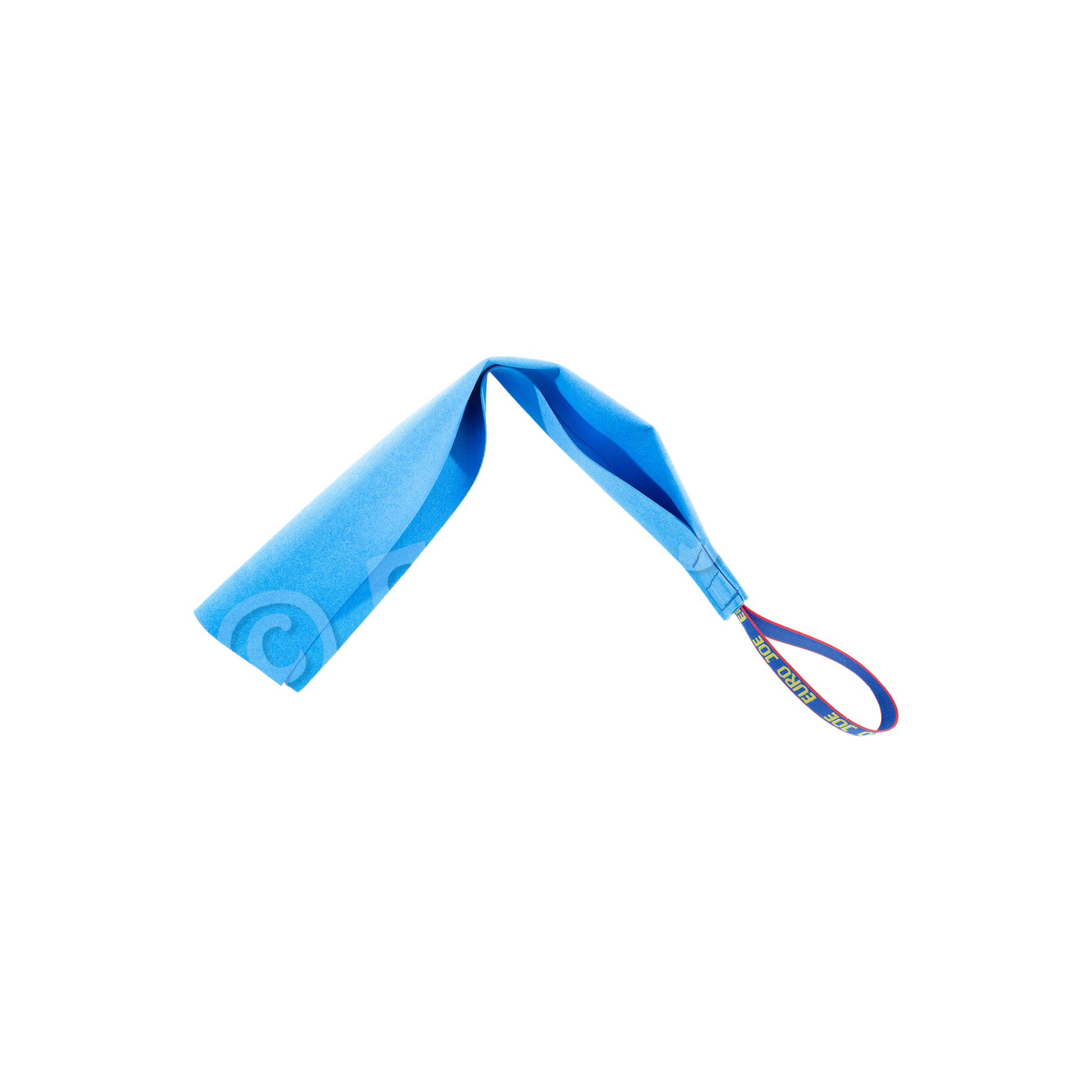 A medium-sized blue biteleather dog training sleeve with a handle, designed for young dogs to learn biting techniques.