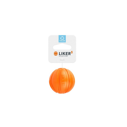 Small orange LIKER Ball Dog Toy, designed for fetch and retrieval play.
