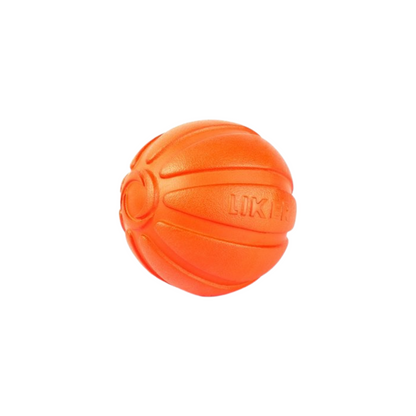 An orange LIKER Ball Dog Toy, designed for fetch and retrieval play.