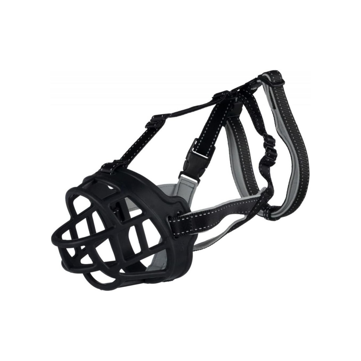 A black silicon dog muzzle.