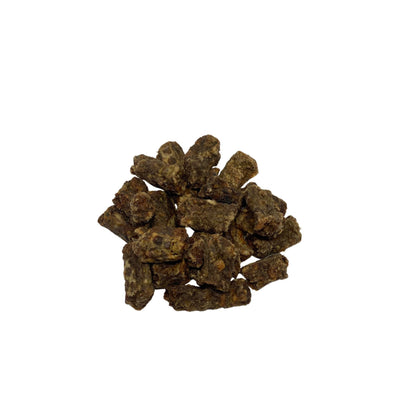 Small brown dried chicken pieces.