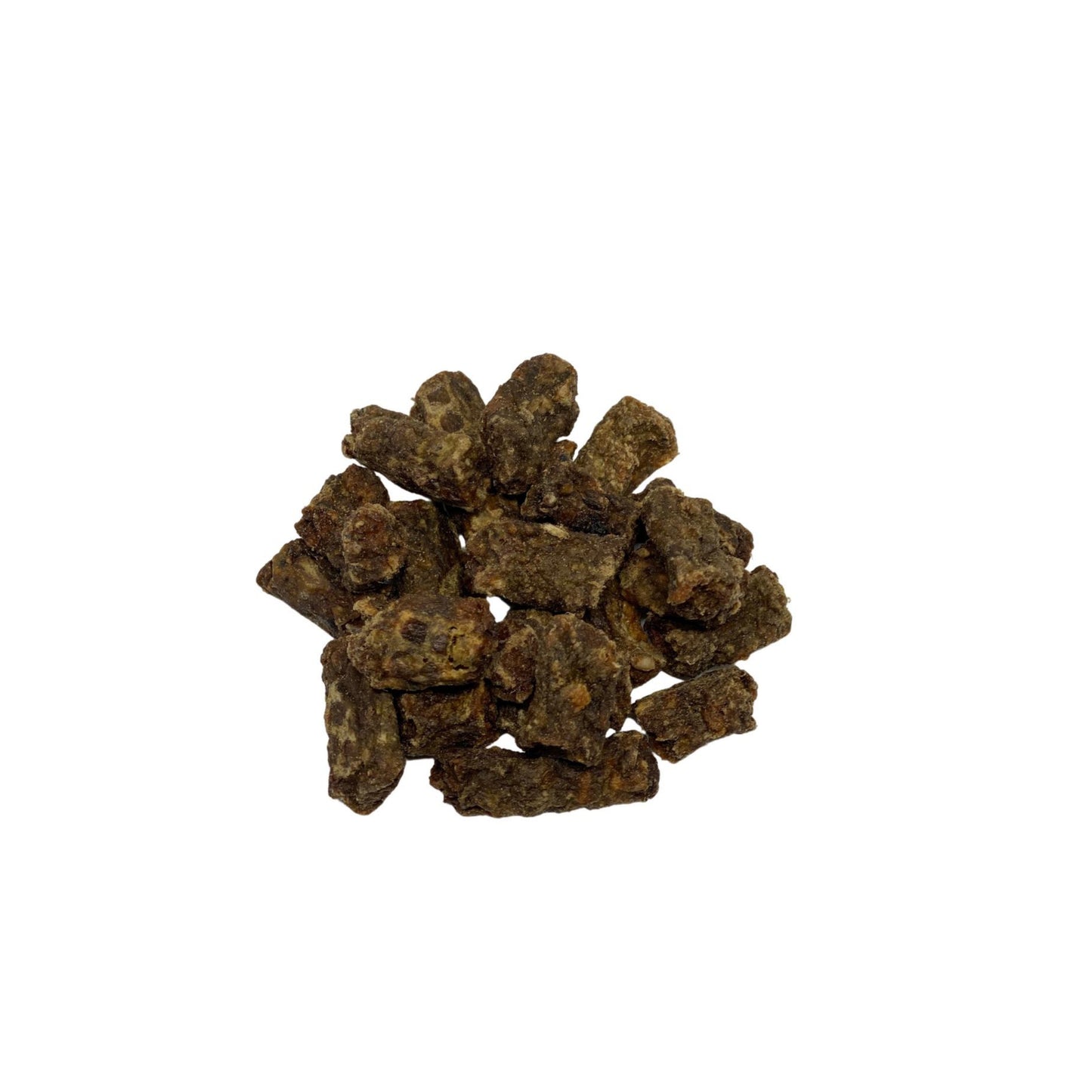 Small brown pallets of dried venison lung dog treats.
