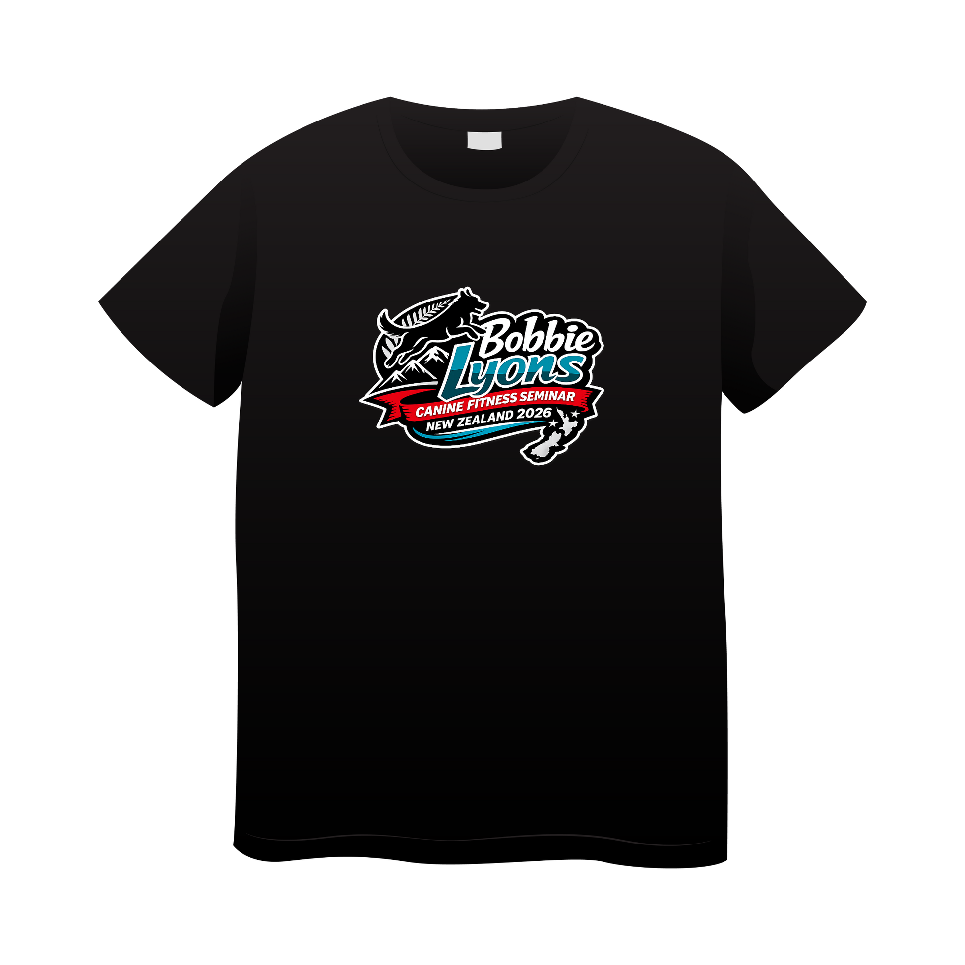 Black t-shirt with 'Bobbie Lyons' logo on a white background